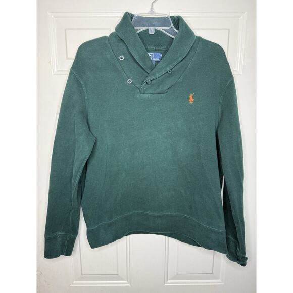 Polo Ralph Lauren Sweater Men's Large Green Orange Shawl Collar Jacket Shirt Top - Picture 1 of 11